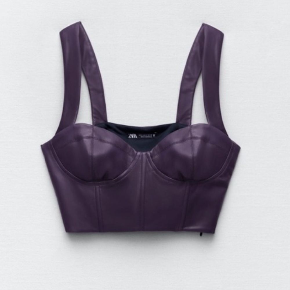 Zara Purple Crop Faux Leather Top NWT